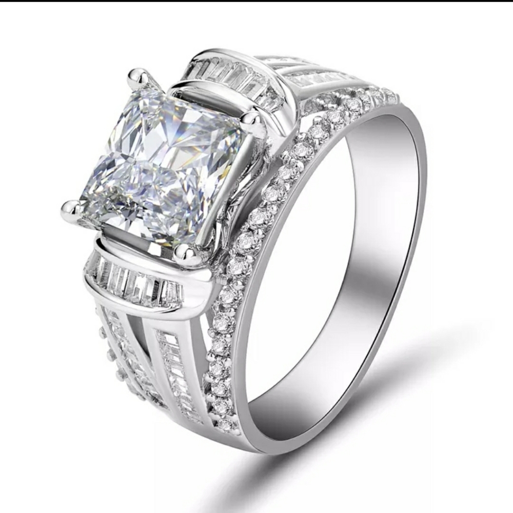 FINAL SALE 2CT Princess Cut Lab-Created 14k White Gold Plated Ri